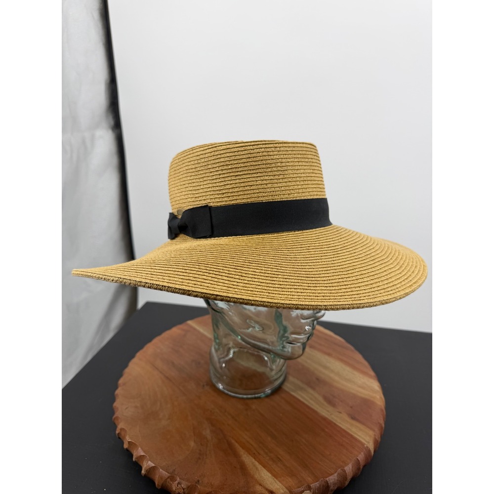 Scala MARLP237-TOAST Sun Hat Women OS Toast Straw Wide Brim Ribbon Bow Boater